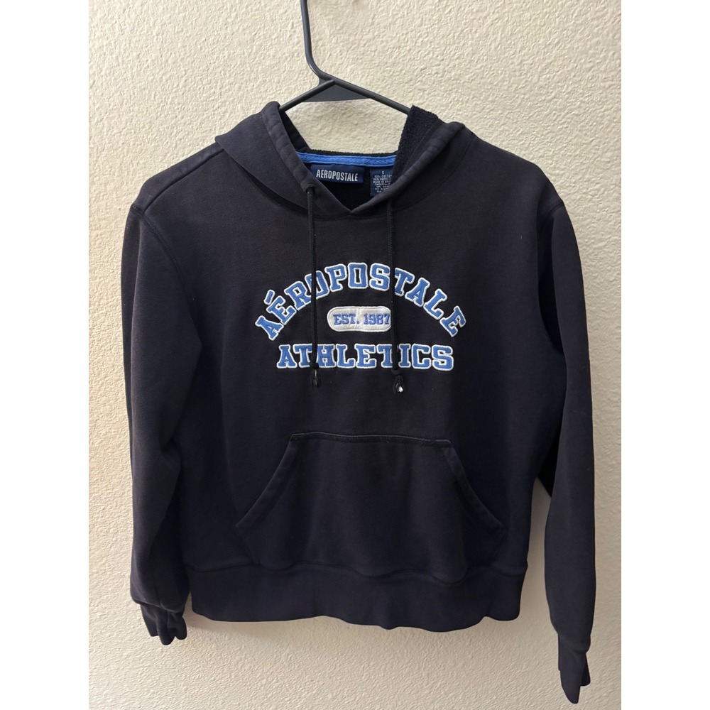 Aeropostale‎ Athletics Hoodie Black Est 1987 Sweatshirt Pullover (A680)